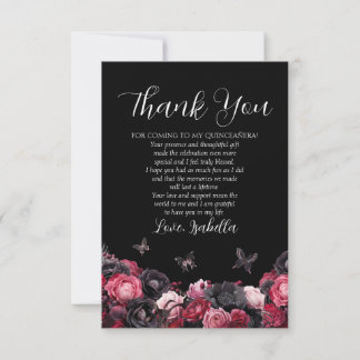 Gothic Pink Red & Black Moody Quinceañera Thank You Card
