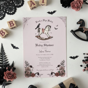 Gothic Pink Rocking Horse Rock a Bye Baby Shower Invitation