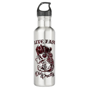 Gothic Pirate Skull Woman Live Fast Die Pretty 710 Ml Water Bottle