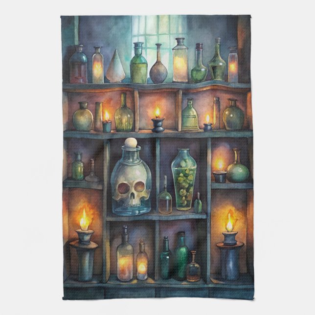 Gothic Potion Bottles – Dark Fantasy Witchy Kitchen Towel (Vertical)