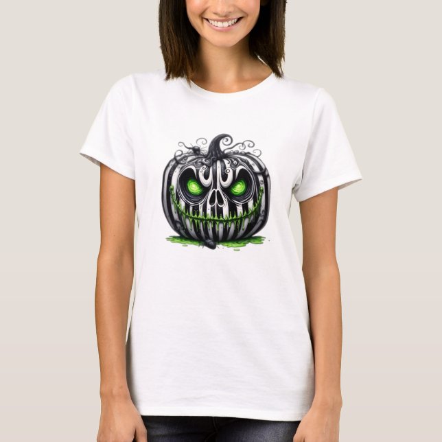 Gothic Pumpkin Skull Halloween T-Shirt (Front)