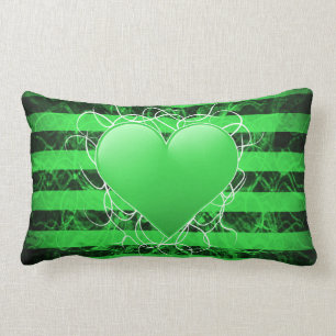 Gothic punk emo green heart with black stripes lumbar pillow
