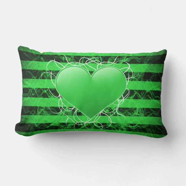 Gothic punk emo green heart with black stripes lumbar pillow (Front)