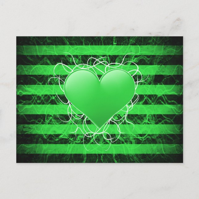 Gothic punk emo green heart with black stripes postcard (Front)