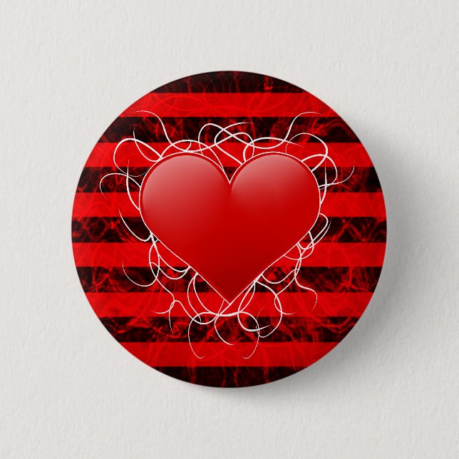 Gothic punk emo red heart with black stripes 2 inch round button (Front)