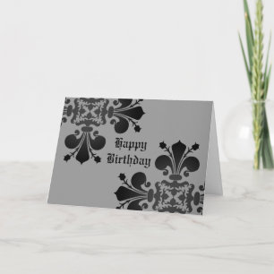 Gothic punk royal fleur de lis damask black grey card
