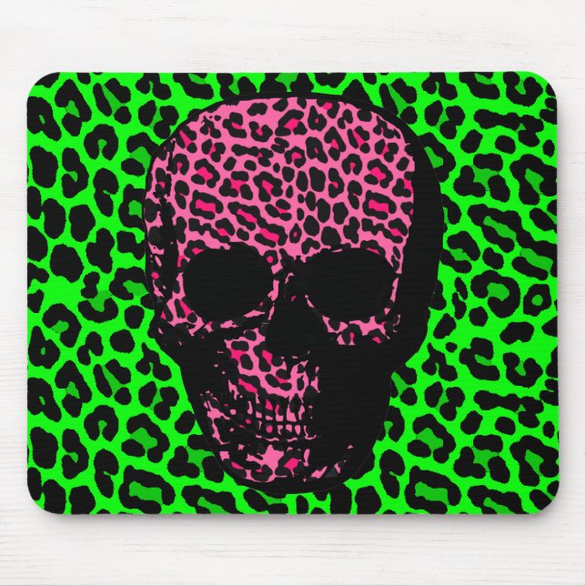 Gothic Punk Skull Green Pink Leopard Print Mouse Pad (Front)