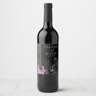 Gothic Purple and Black Floral Wedding Wine Label