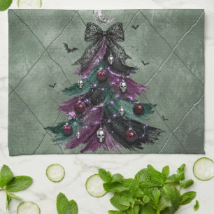 Gothic Purple And Black Halloween Tree Kitchen Towel