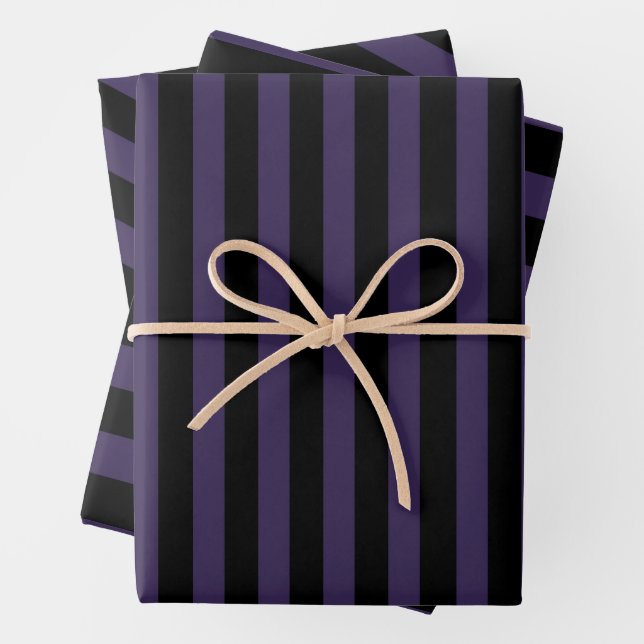 Gothic purple and black stripe  wrapping paper sheet (In situ)