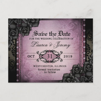 Gothic Purple & Black Halloween Save Date PostCard