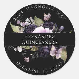 Gothic Purple & Black Moody Florals Quinceañera Classic Round Sticker
