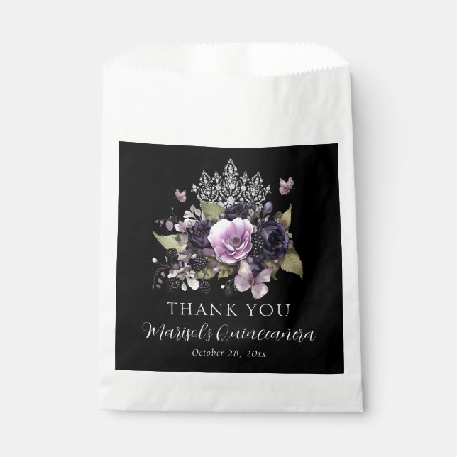 Gothic Purple & Black Moody Florals Quinceañera Favour Bag (Front)