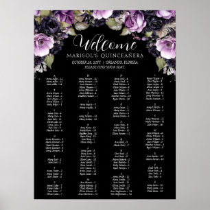 Gothic Purple & Black Moody Florals Quinceañera Poster