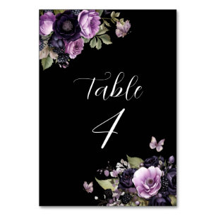 Gothic Purple & Black Moody Florals Quinceañera Table Number