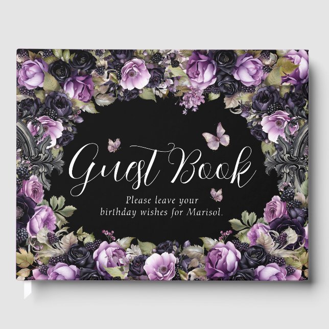 Gothic Purple & Black Moody Quinceañera Guest Book (Front)