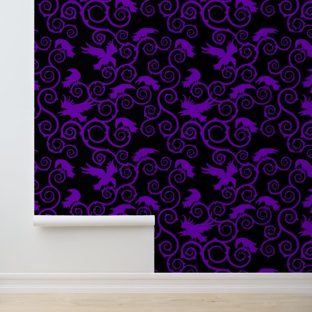 Gothic Purple Black Raven Victorian Gothic Home Wallpaper (Application)
