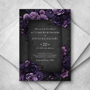 Gothic Purple Black Roses Wedding Invitation