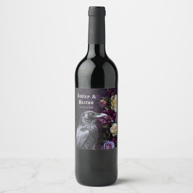 Gothic Purple Bouquet With Crow Wine Label (Front)