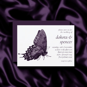 Gothic Purple Butterfly Modern Dark Wedding Invitation