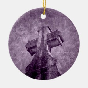 Gothic purple cross tombstone ceramic ornament