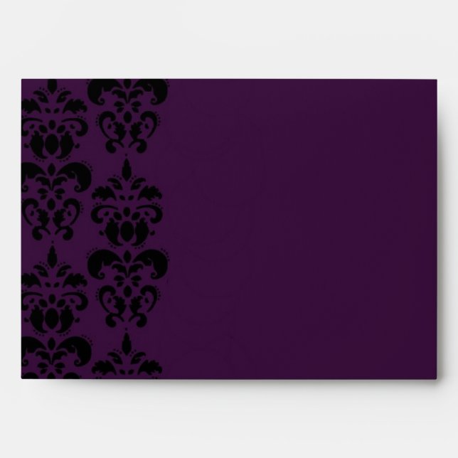Gothic purple damask wedding envelopes (Front)