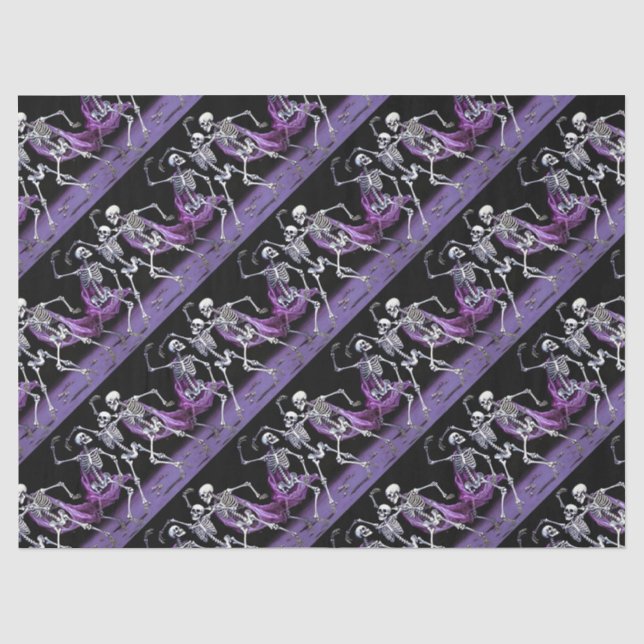 Gothic Purple Dancing Skeletons Pattern Wedding Tissue Paper (Front)