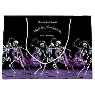 Gothic Purple Dancing Skeletons Spooky Wedding Large Gift Bag