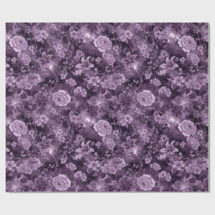 Gothic Purple Floral Roses Lilies Pattern Wrapping Paper