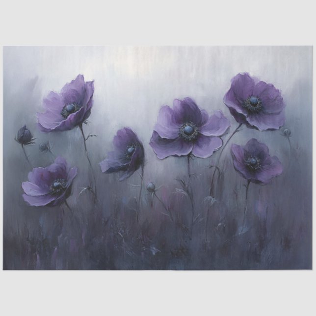 Gothic Purple Flowers Painting Decoupage Tissue Paper (Front)