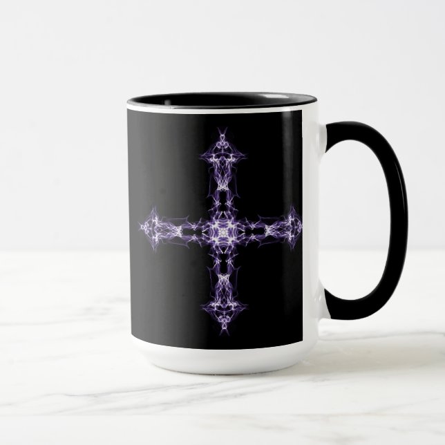 Gothic Purple Fractal Cross Mug (Right)