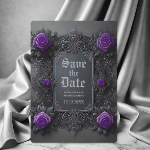Gothic Purple Grey Floral Wedding Save the Date