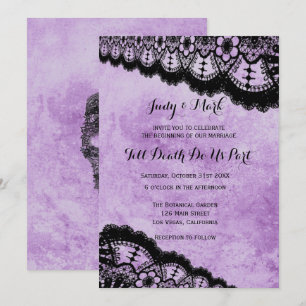 Gothic Purple Grunge Black Lace Wedding Invitation