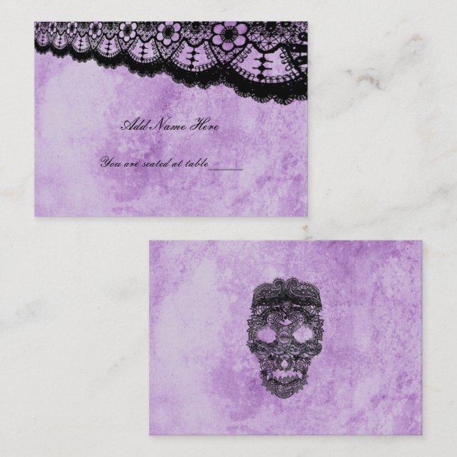 Gothic Purple Grunge Black Lace Wedding Place Card (Front/Back)