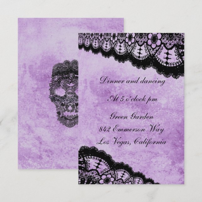 Gothic Purple Grunge Black Lace Wedding Reception Enclosure Card (Front/Back)