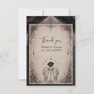 Gothic Purple Medieval Rose Skull Moon Wedding Thank You Card
