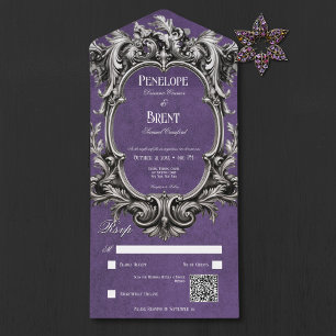 Gothic Purple Moody Victorian Frame QR Code All In One Invitation