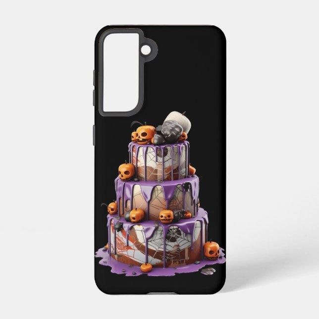 GOTHIC PURPLE & ORANGE HALLOWEEN LAYER CAKE SAMSUNG GALAXY S21 CASE (Back)