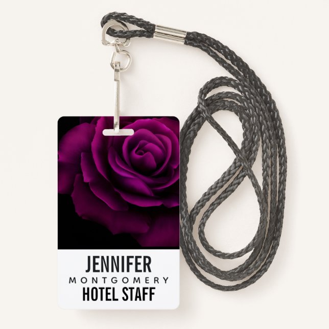 Gothic Purple-Red Rose Flower Badge (Front with Lanyard)