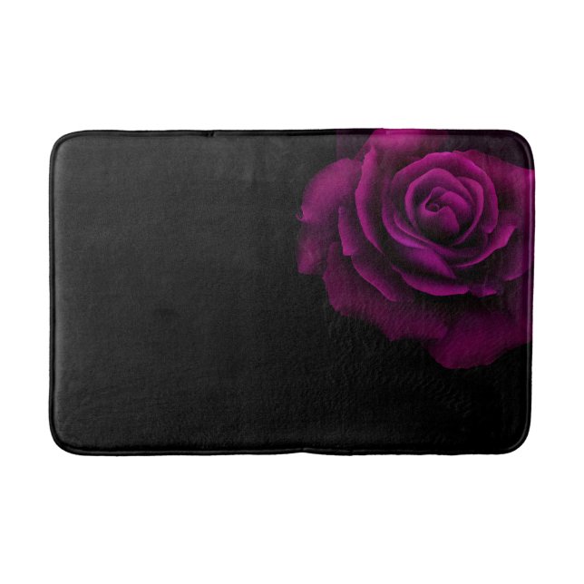 Gothic Purple-Red Rose Flower Monogram Bath Mat (Front)
