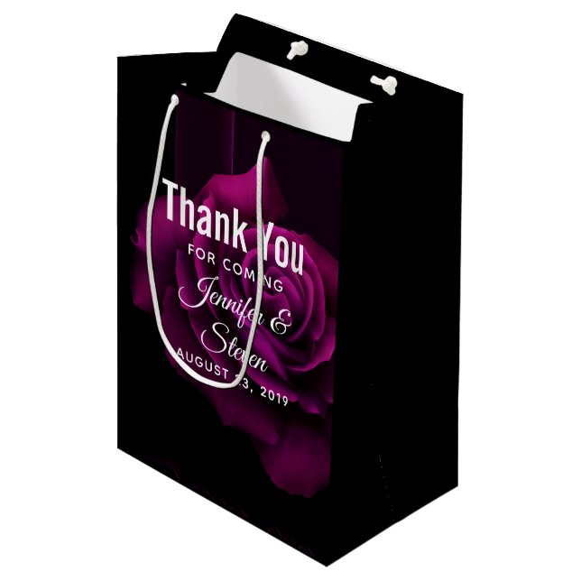 Gothic Purple-Red Rose Flower Thank You Medium Gift Bag (Front Angled)