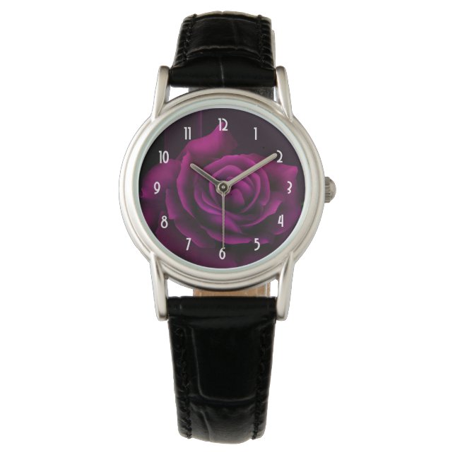 Gothic Purple Red Rose Flower Watch (Front)