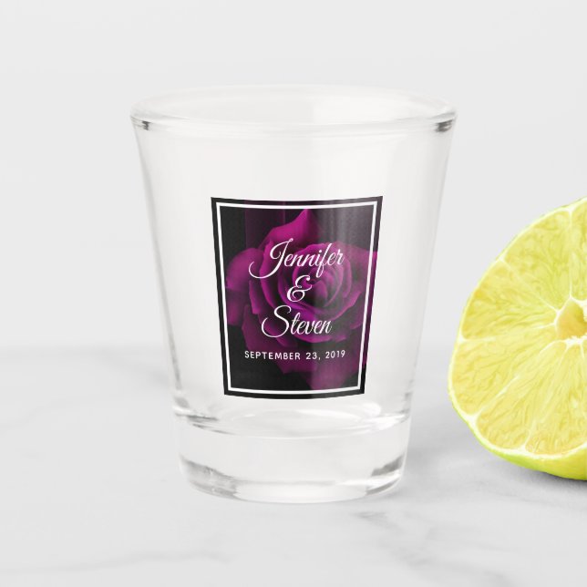 Gothic Purple-Red Rose Flower Wedding Shot Glass (Front)