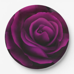 Gothic Purple Red Rose Paper Plate