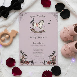 Gothic Purple Rocking Horse Rock a Bye Baby Shower Invitation