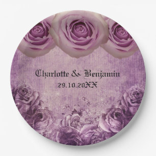 Gothic Purple Rose Wedding  Paper Plate