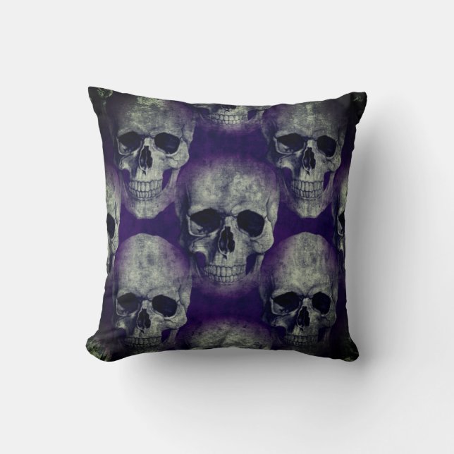 Gothic Purple Skull Throw Pillow (Front)
