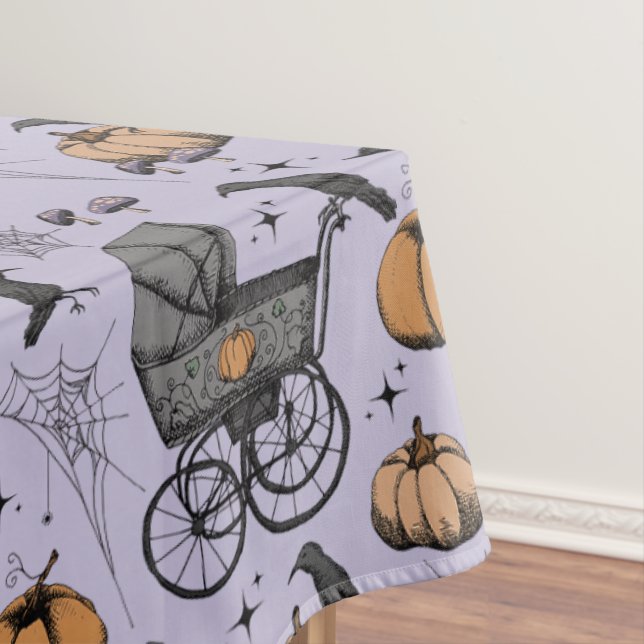 Gothic Purple Victorian Baby Carriage Halloween Tablecloth (In Situ)