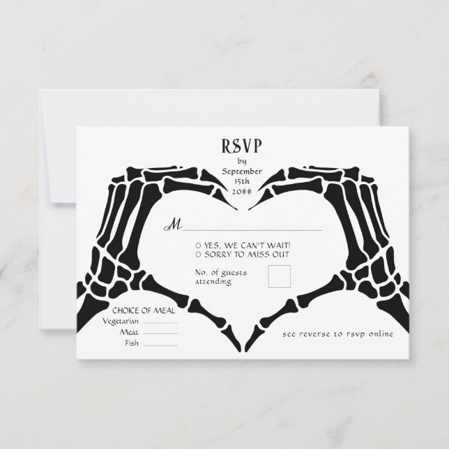 Gothic QR Code Skeleton Hands Till Death Wedding RSVP Card (Front)