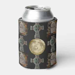 Gothic R.I.P. Headstone Celtic Cross Full Moon Art Can Cooler